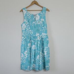 Eshakti Blue Floral Retro Sleeveless Dress Size XL/16